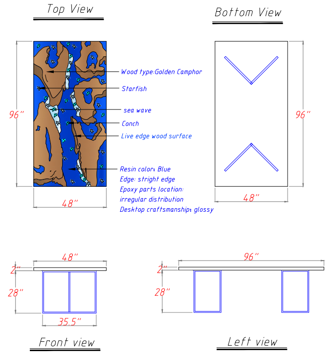 Statement epoxy resin table with deep blue ocean tones