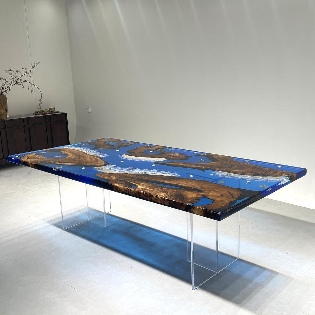 One-of-a-kind live edge epoxy table inspired by the sea