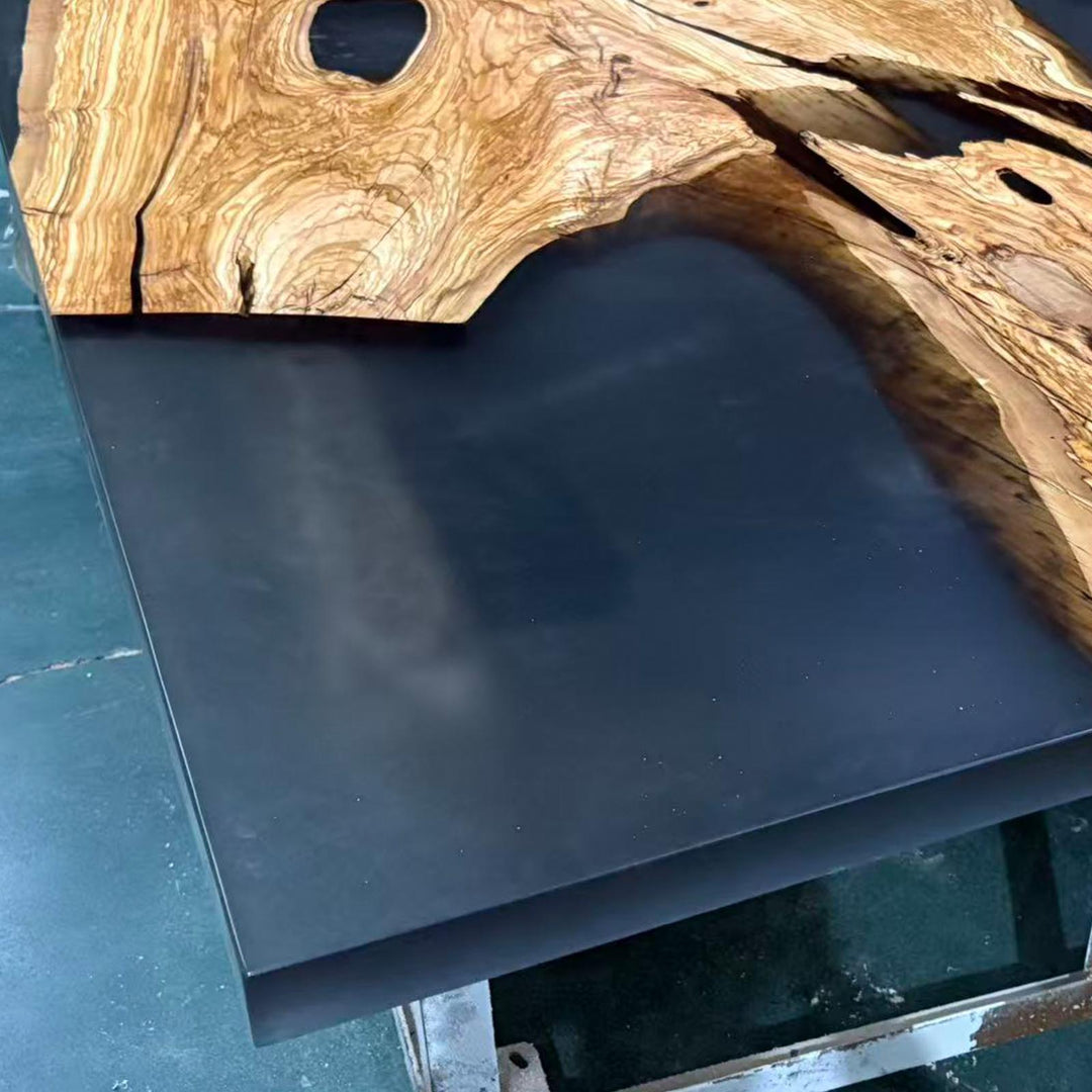 Unique natural wood slab table with epoxy resin