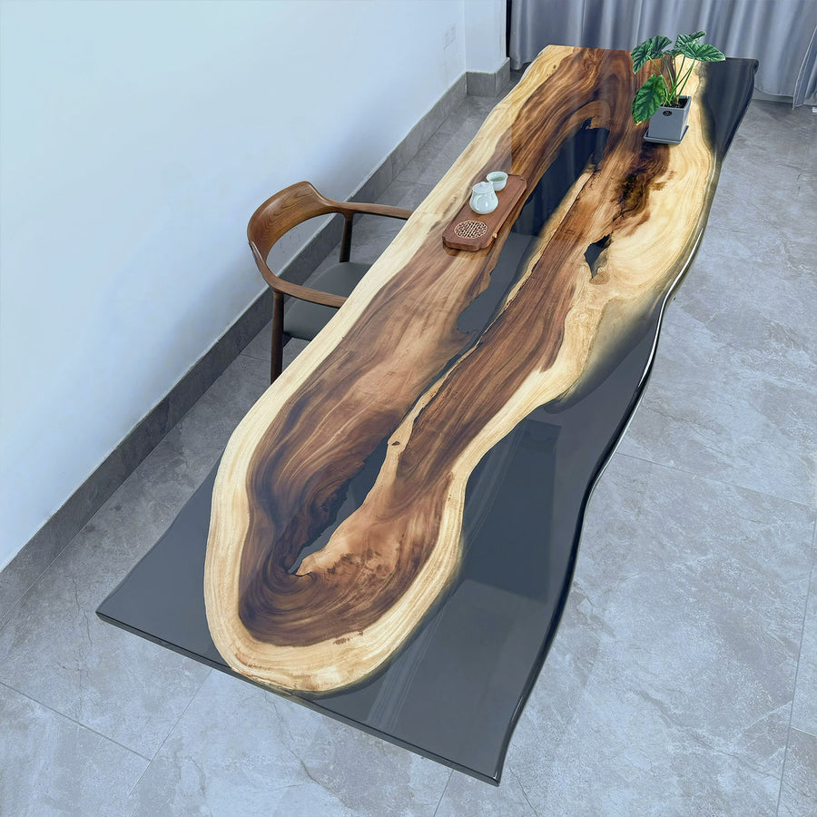 Large walnut epoxy river table 115.4 inch handcrafted furniture