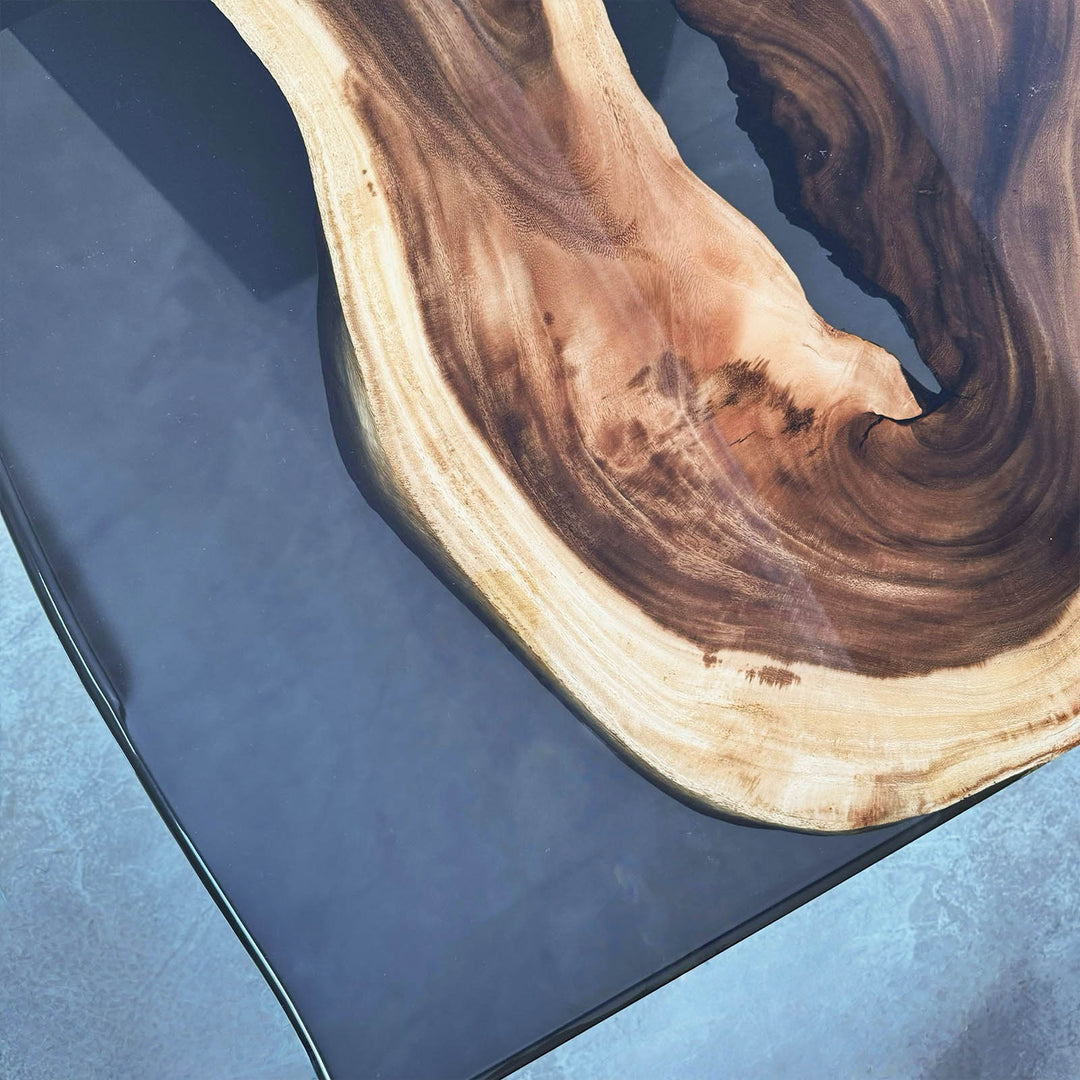 One-of-a-kind walnut epoxy resin table in stock and ready to ship