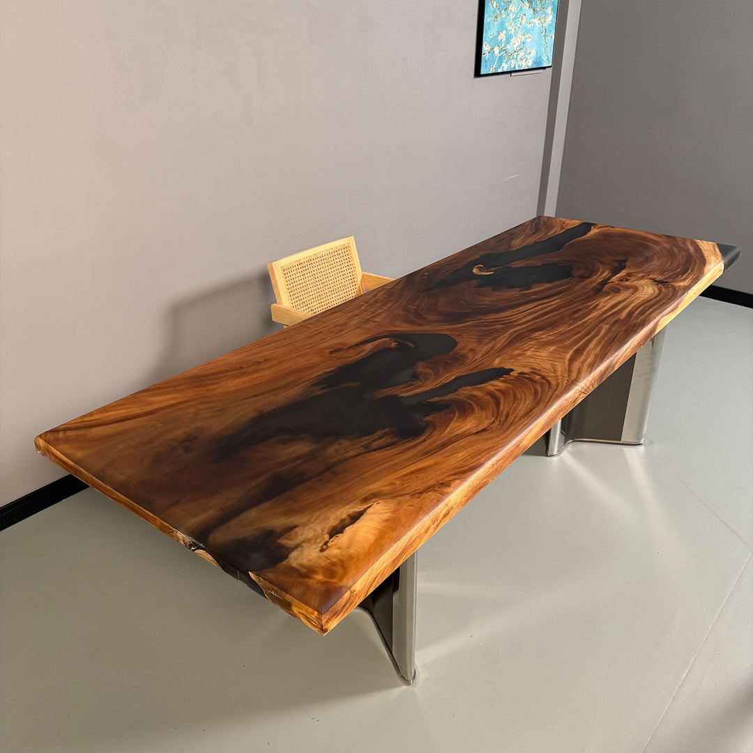 Premium Walnut Wood Conference Table with transparent smoke resin.