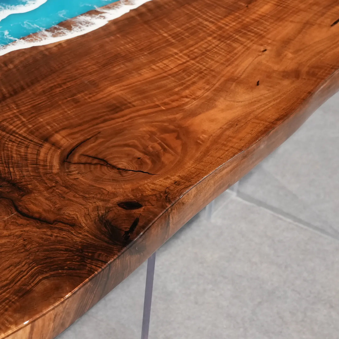 In-stock 60-inch Black Walnut ocean wave epoxy dining table by SeawaveTable