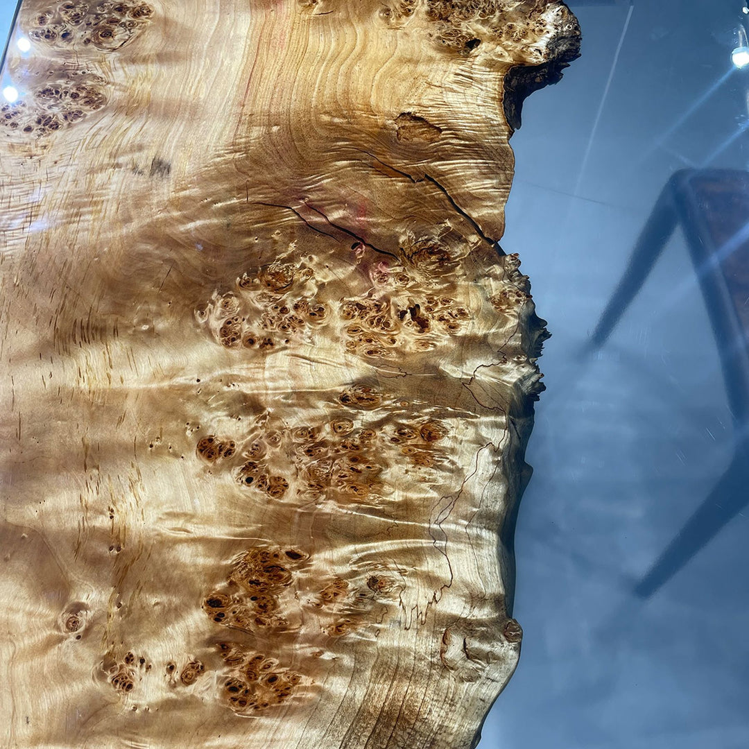 Close - up of unique poplar wood grain on a resin table
