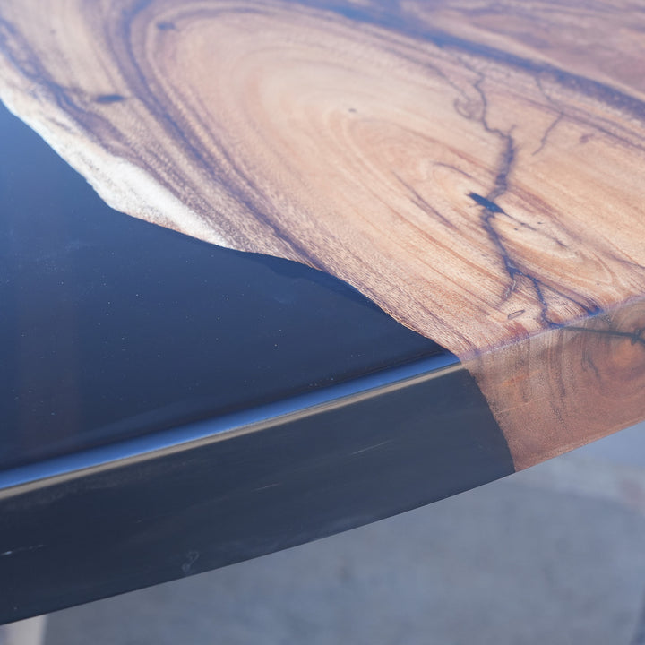 High-end luxury resin river dining table with black resin surface