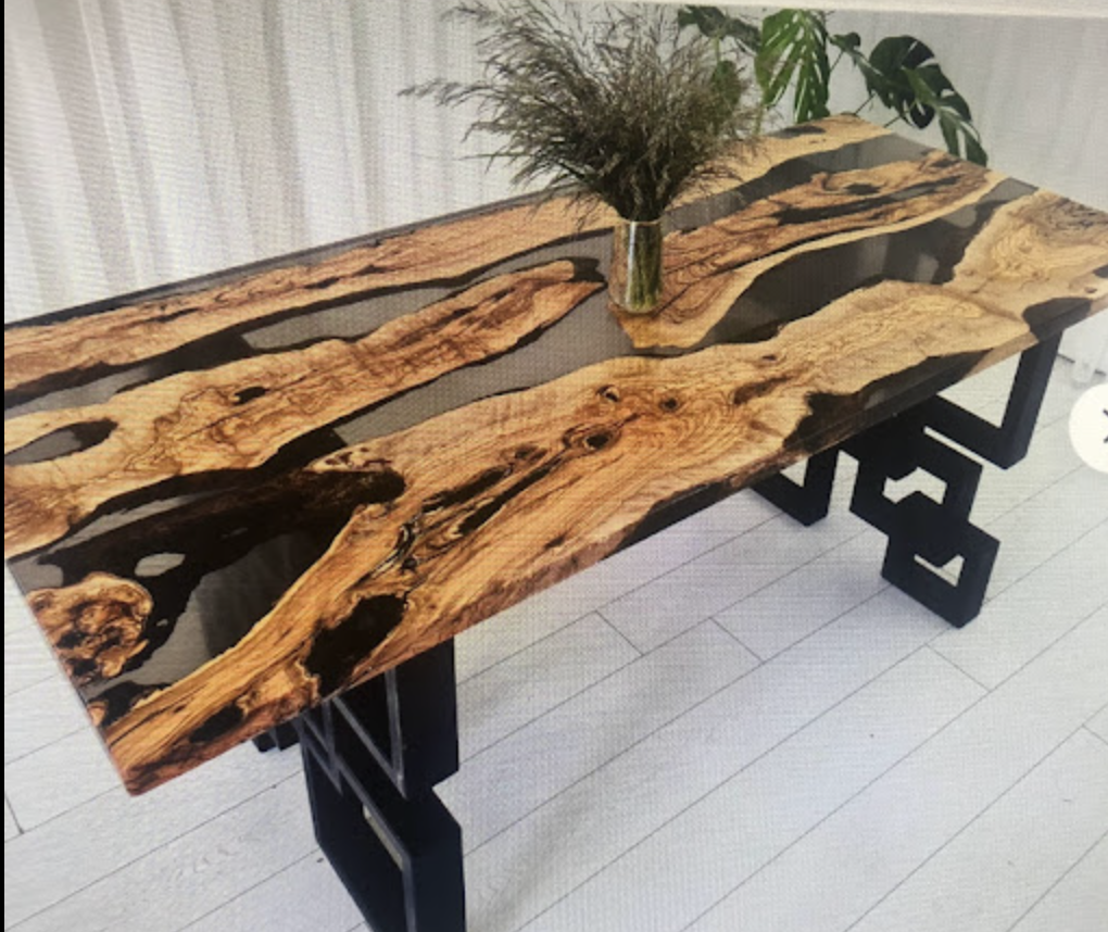 Custom 40" x 96" Black Walnut Jade Oasis Epoxy Table