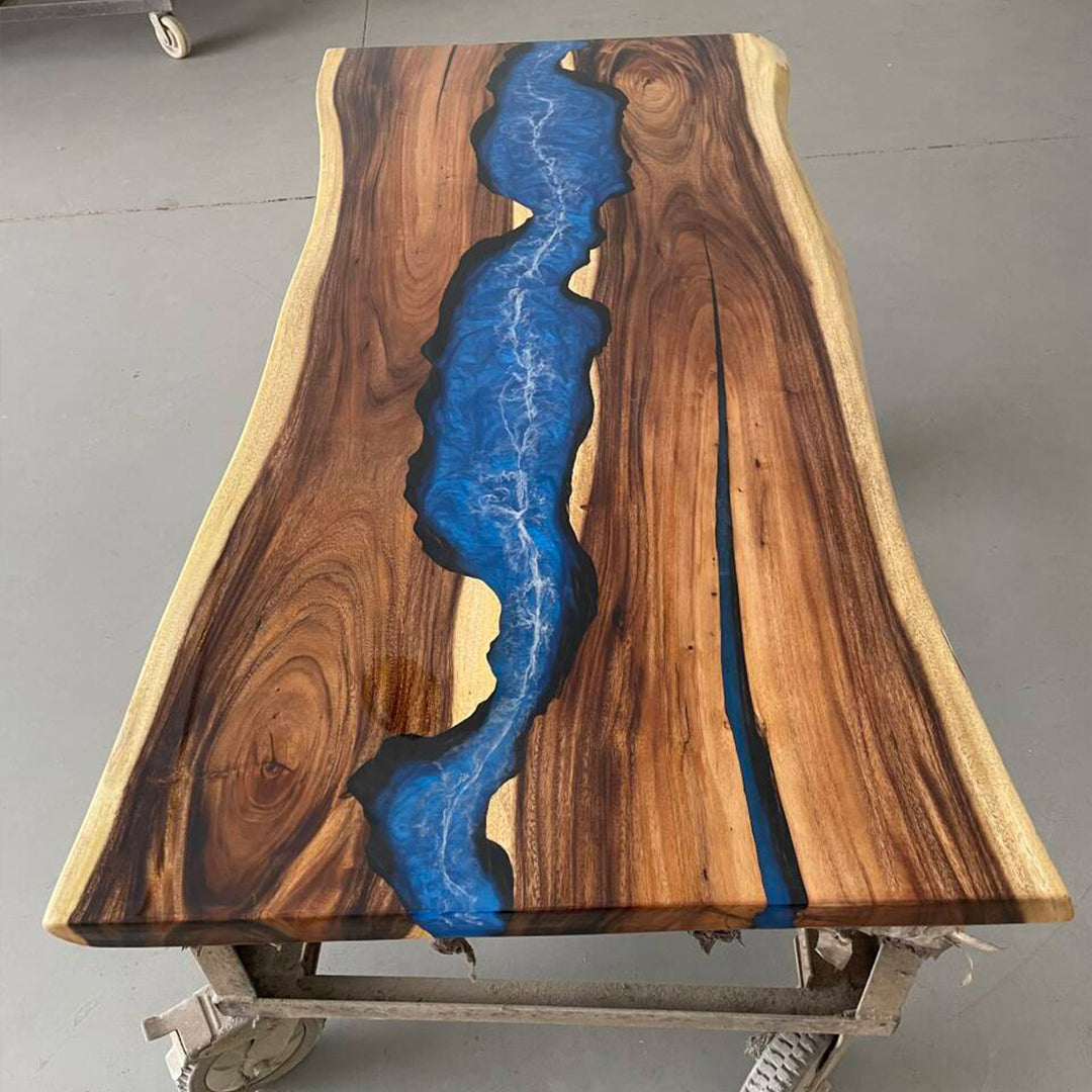 Long wood sofa bar table crafted with a live edge slab for modern spaces