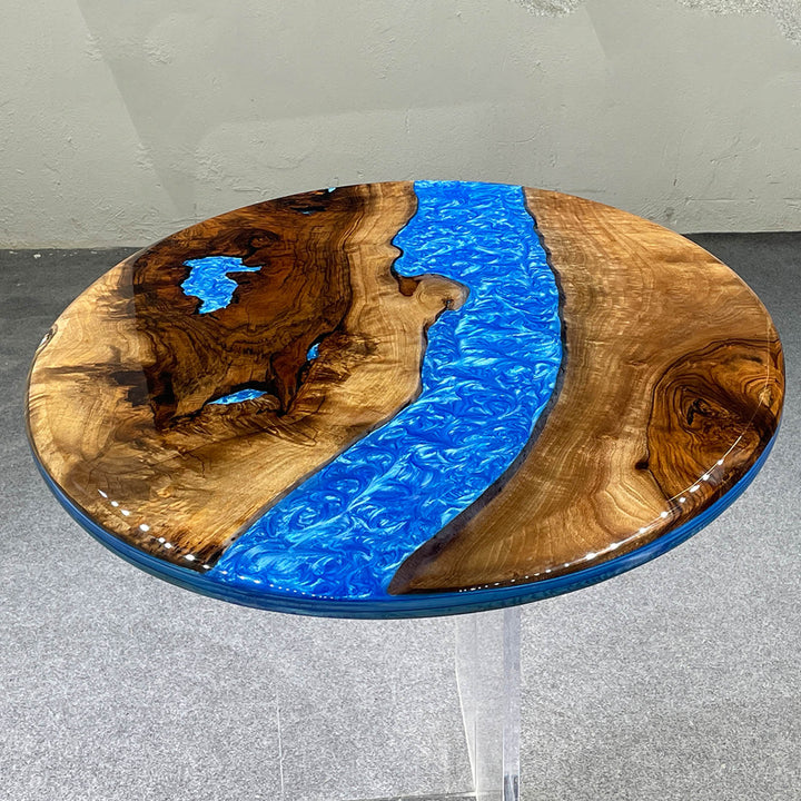 Contemporary art style walnut epoxy oval table luxury interior
