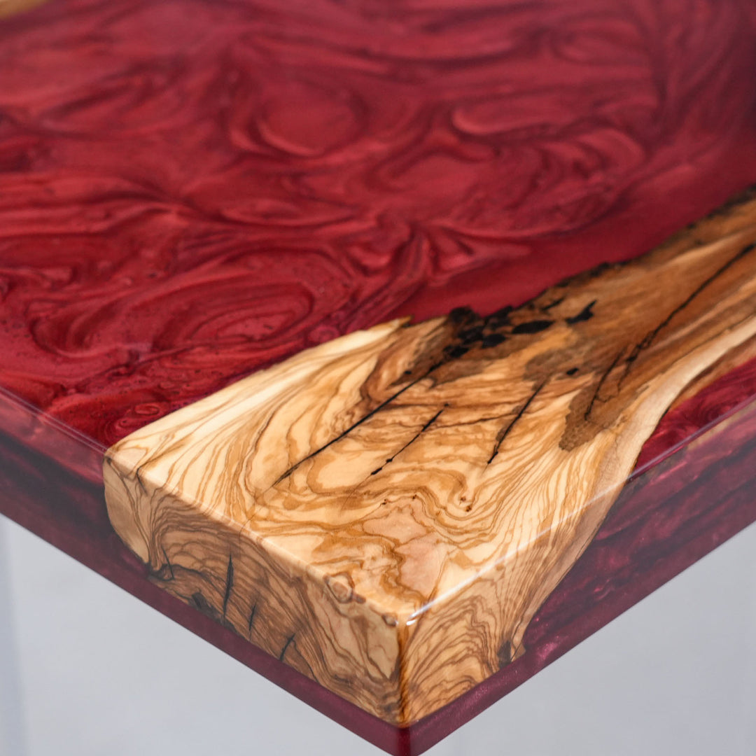 Elegant epoxy resin furniture with customizable wood and resin color options