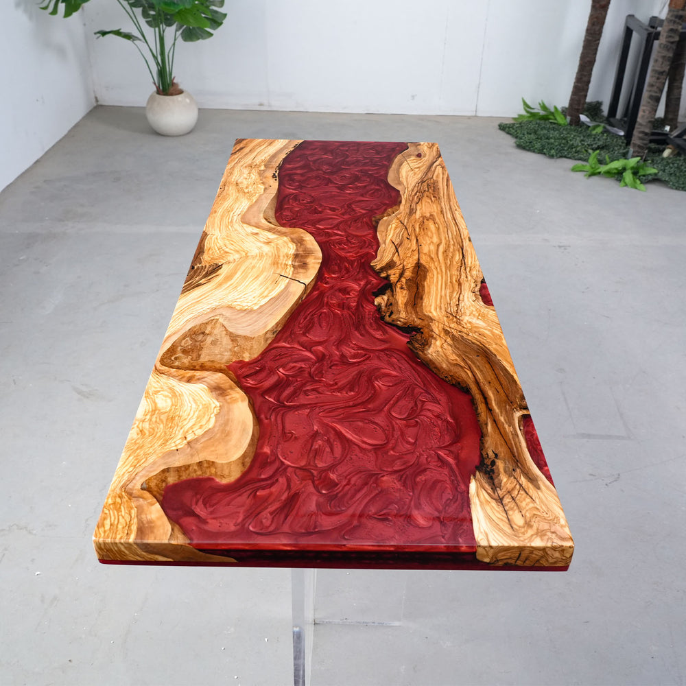 Customizable resin and wood dining table in oversized luxury design