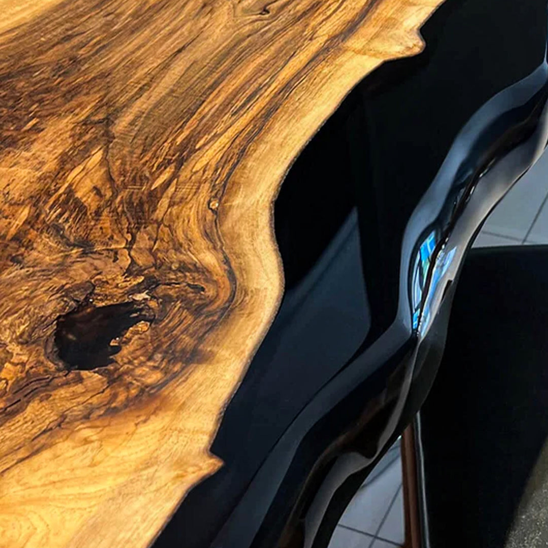 Handmade epoxy resin dining table with walnut wood and resin river effect