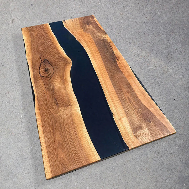 Handmade epoxy resin river table with walnut wood for luxury home dining