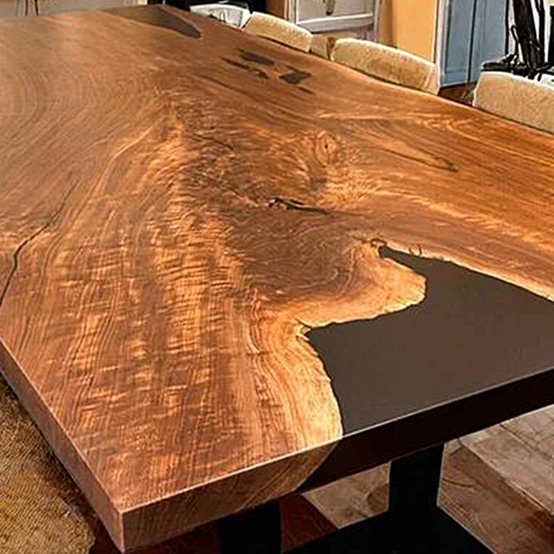 One-of-a-kind walnut epoxy resin table for contemporary homes