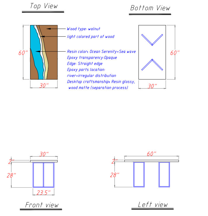 Luxury home decor: Detailed view of the unique wood grain and clear resin ocean river table.
