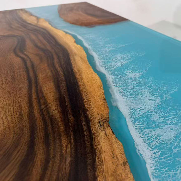 Miami ocean inspired epoxy resin river table