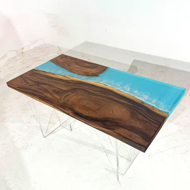 Miami luxury straight edge walnut epoxy river table
