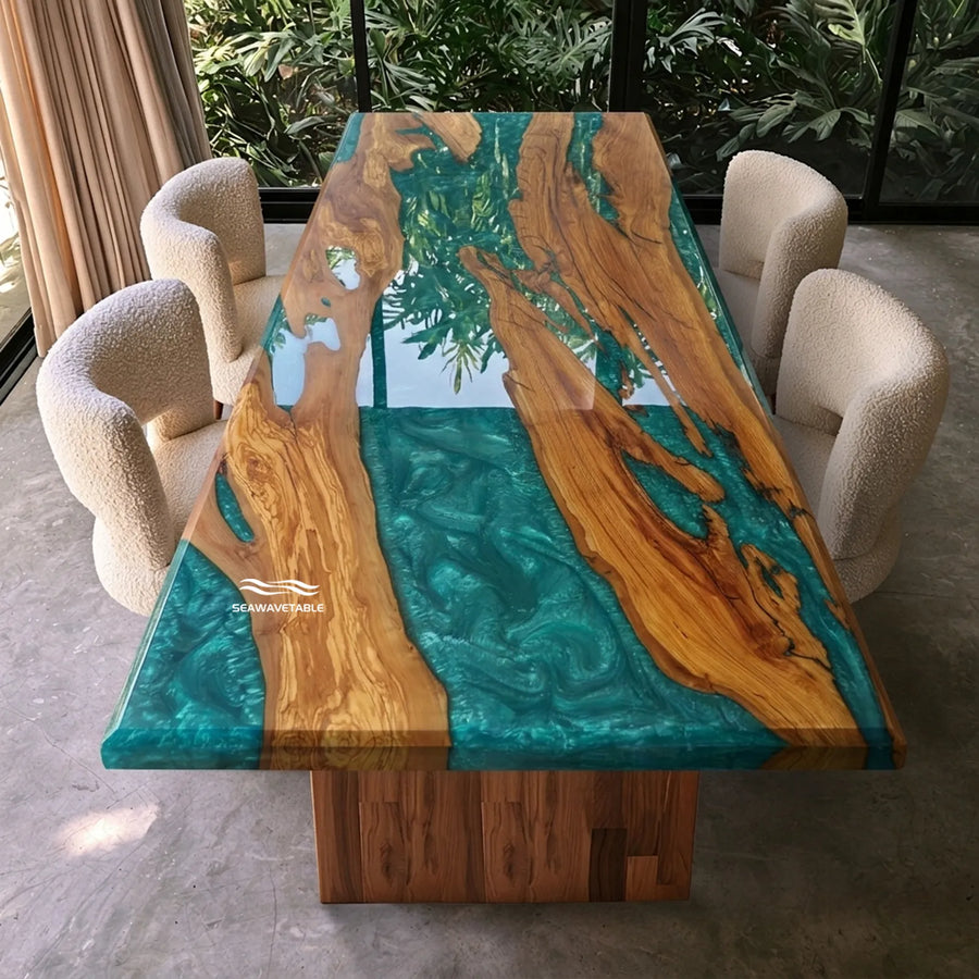 Miami coastal modern turquoise epoxy resin dining table CRT-401