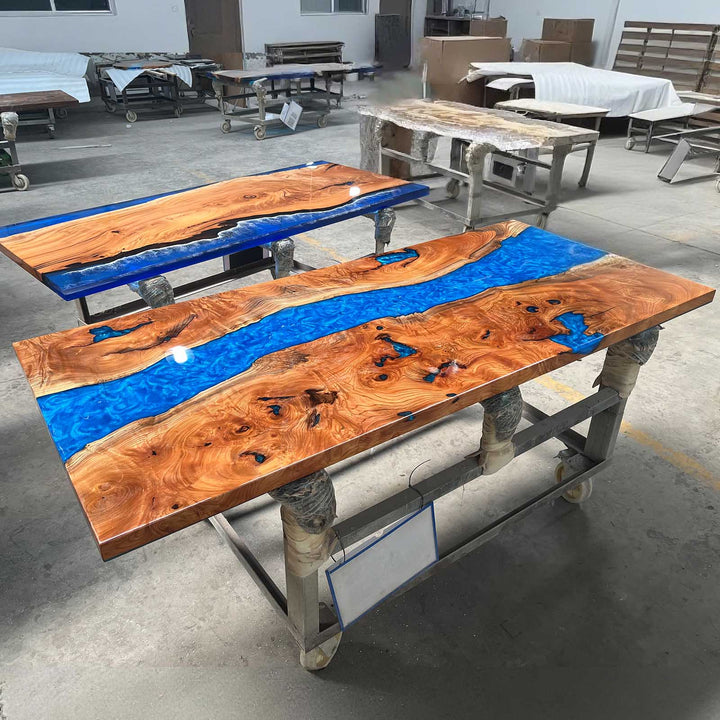 Seawavetable-Luxury beech wood resin table with ocean blue patterns for Minnesota homes