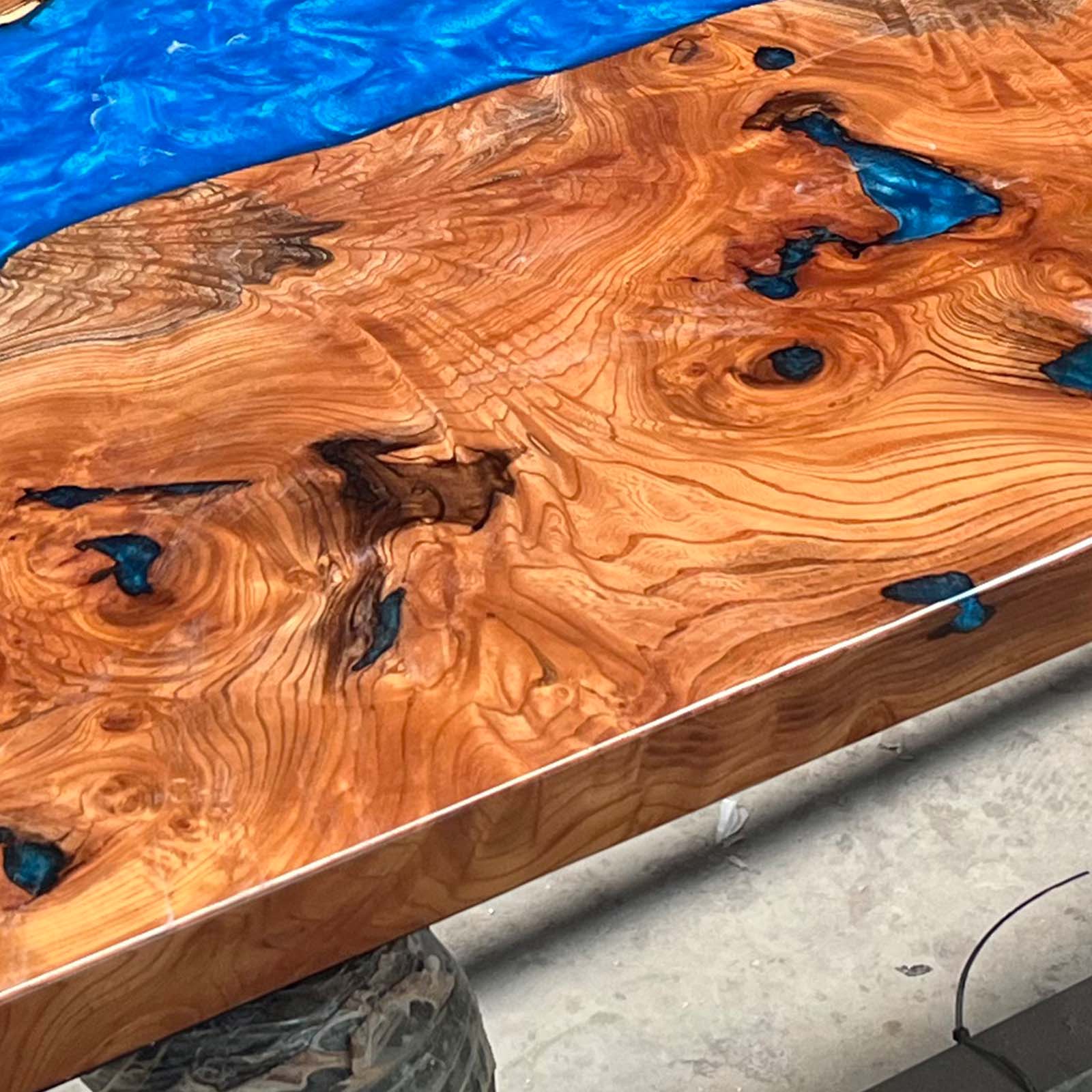 Handcrafted Minnesota Ocean Blue Beech Wood Resin Table – CRT-263