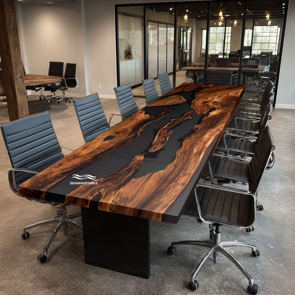 Handcrafted walnut epoxy boardroom table for California executive offices