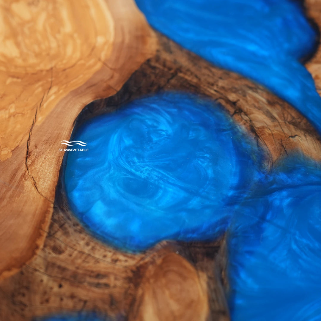 Premium handcrafted blue resin river table for modern dining spaces