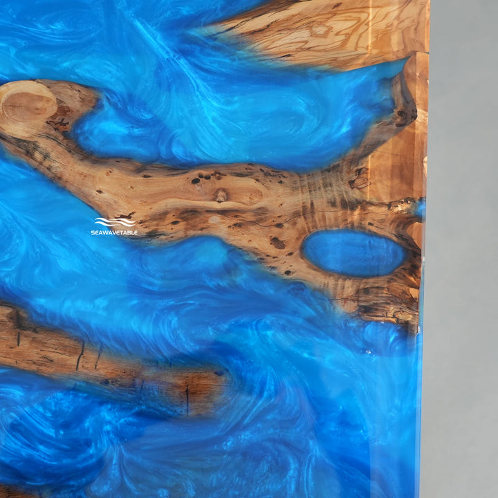 Modern luxury epoxy dining table for waterfront home interiors