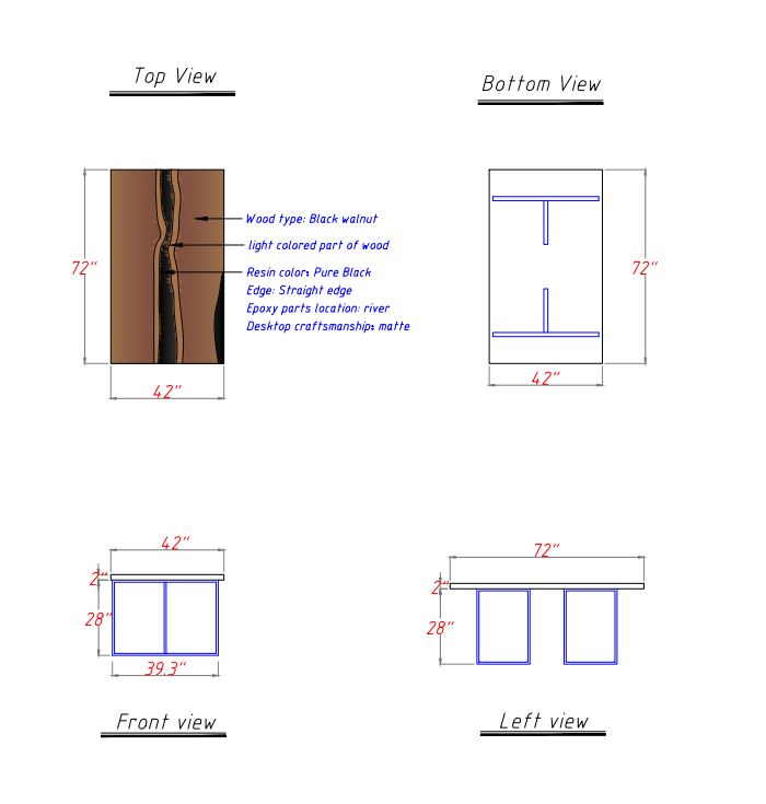 Contemporary rustic walnut table with midnight black resin river