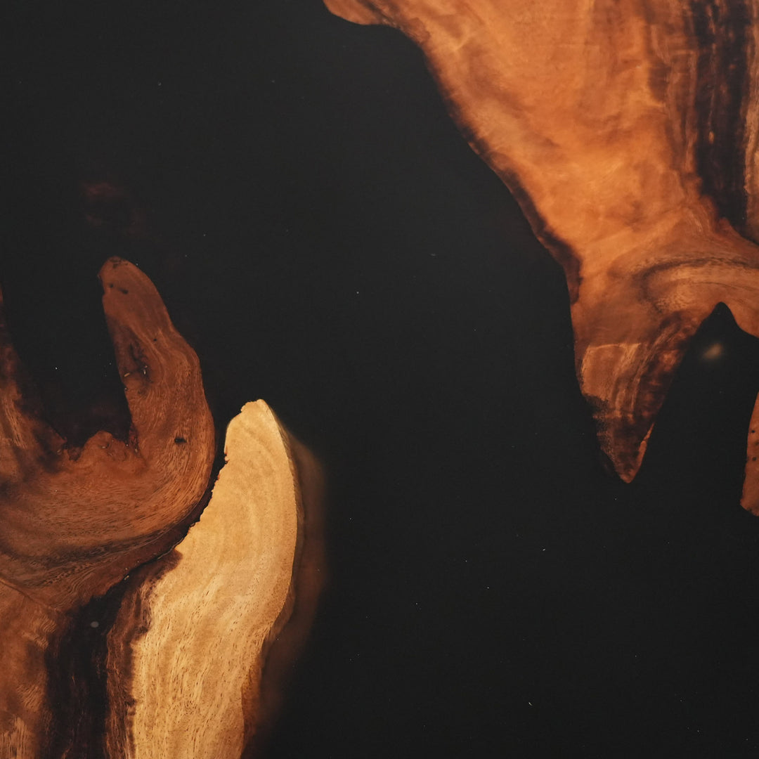 One-of-a-kind walnut wood and black epoxy resin round coffee table