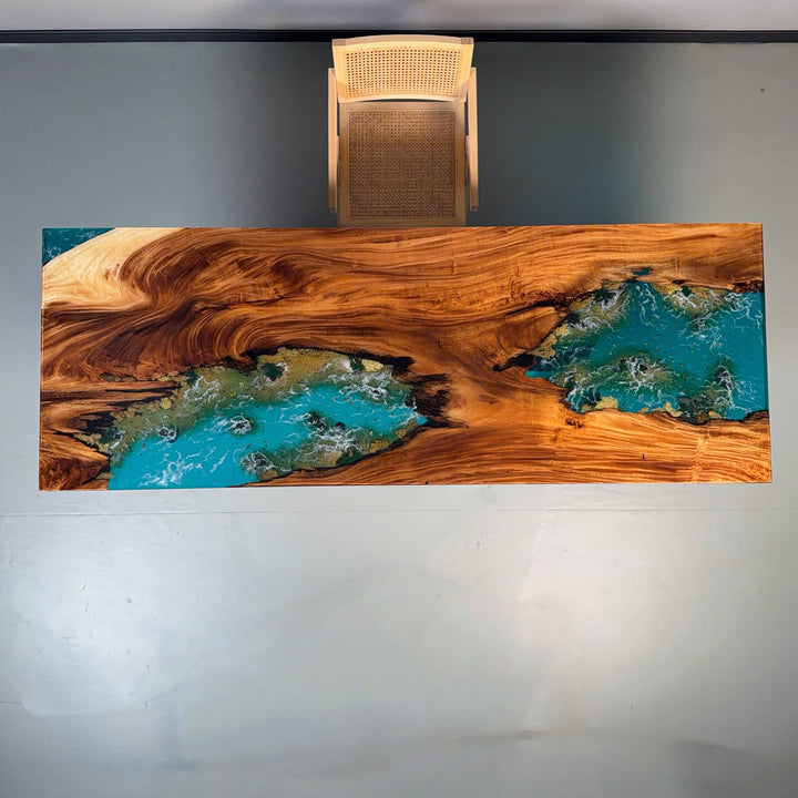 Custom walnut epoxy river conference table ocean-style design