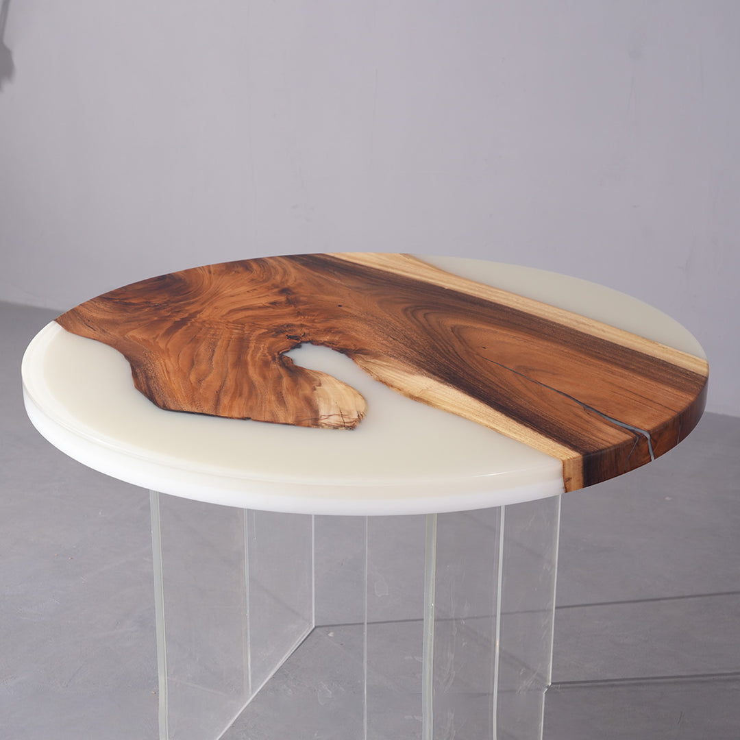 Handcrafted walnut and ivory resin round coffee table CRT-220