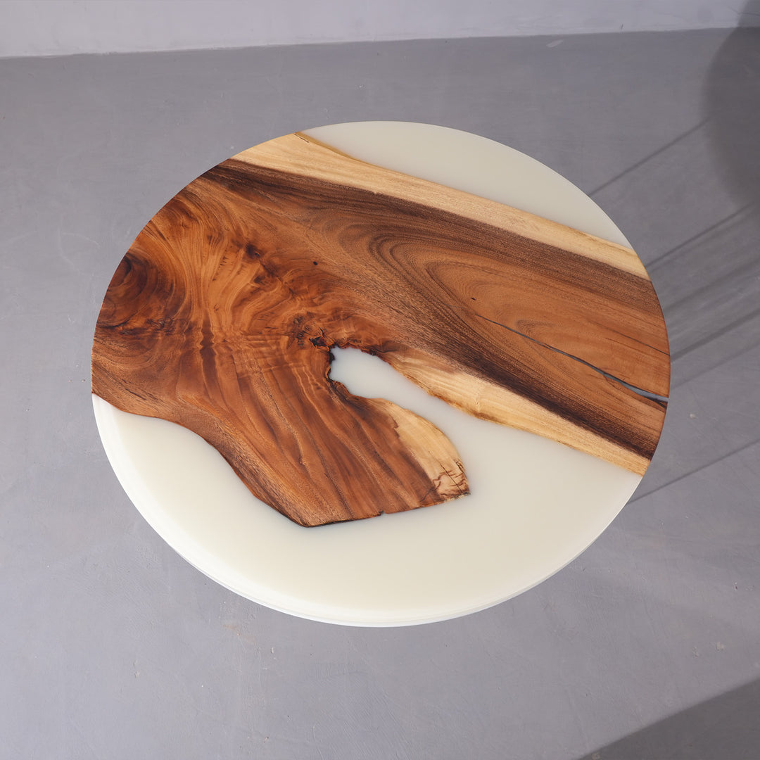 Modern coastal epoxy coffee table with live edge walnut design