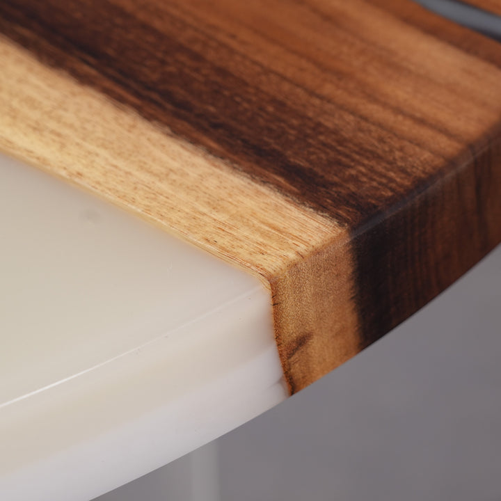 Natural walnut epoxy coffee table featuring creamy resin river pattern