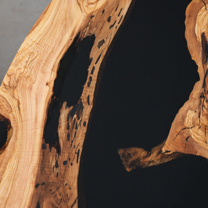 Premium olive wood tabletop with resin-filled natural voids
