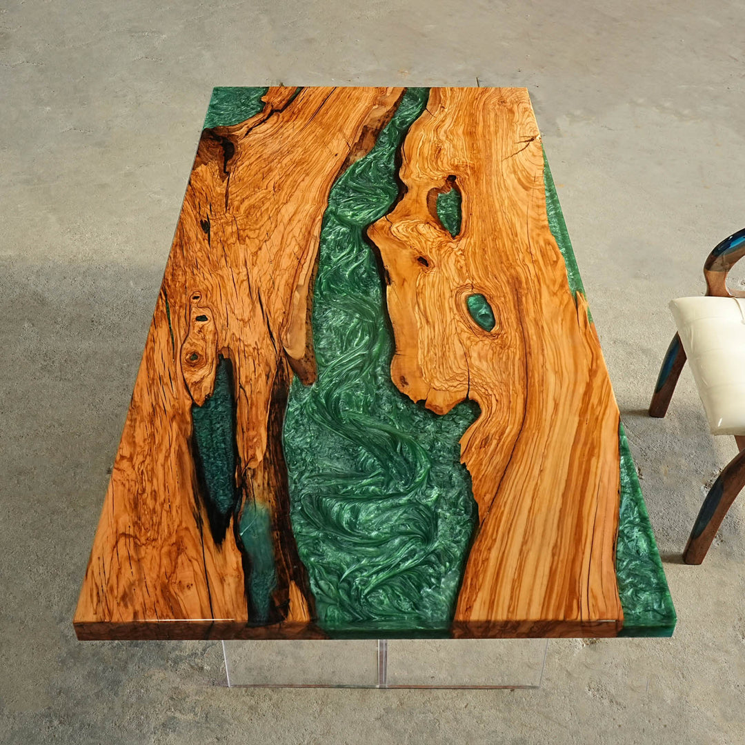 Sleek resin wood table ideal for coffee shop or lounge area