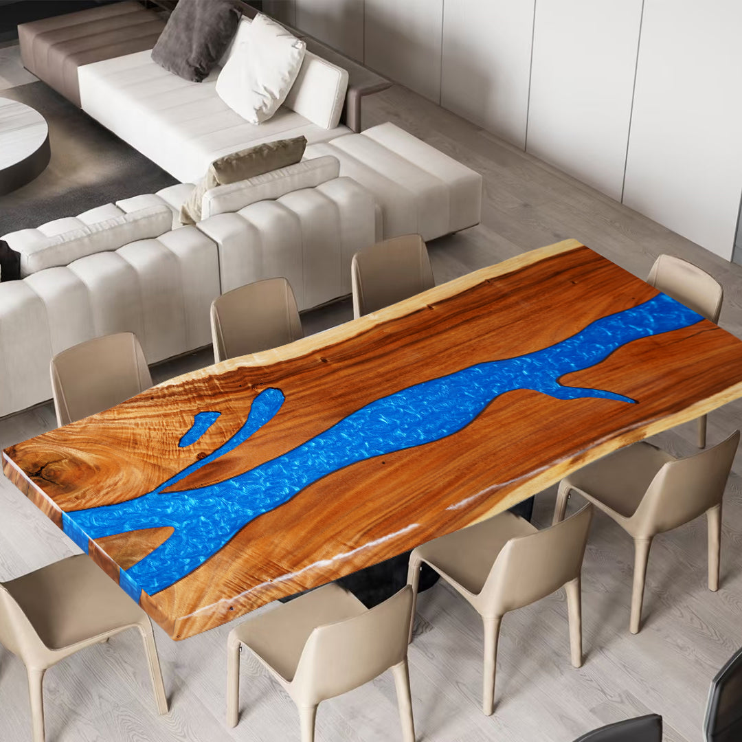 SEAWAVE Luxury Walnut Blue Epoxy Tables 40"Wx90"L