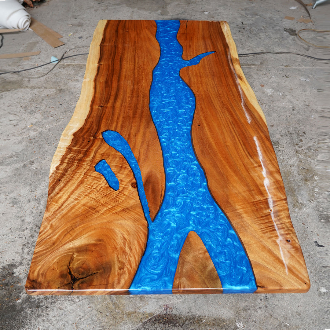 SEAWAVE Luxury Walnut Blue Epoxy Tables 40"Wx90"L