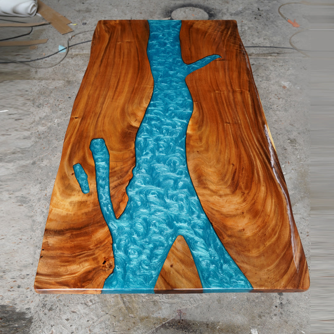 SEAWAVETABLE Handmade Live Edge Walnut Epoxy Dining Table 36"Wx72"L