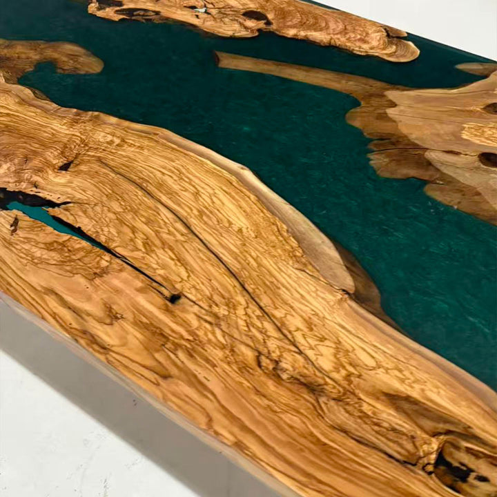 Modern Coastal Dining Table with Artistic Epoxy River Inlay