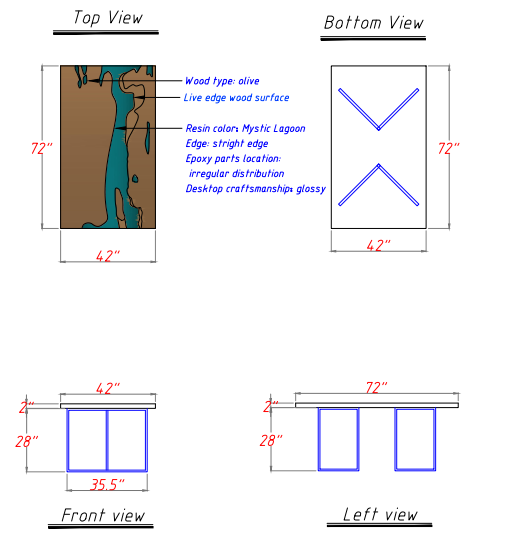 Olive wood epoxy dining table centerpiece for beach homes