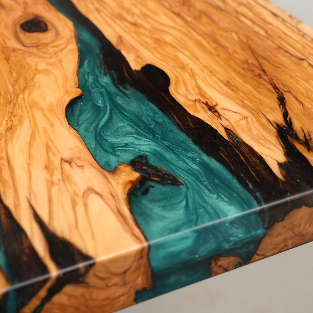 Natural grain olive wood epoxy river dining furniture