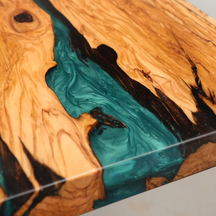 Natural grain olive wood epoxy river dining furniture