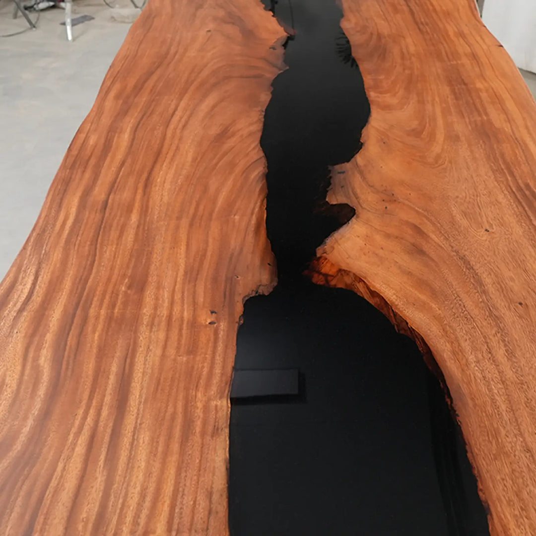CRT-373 handcrafted epoxy river dining table with warm walnut tones