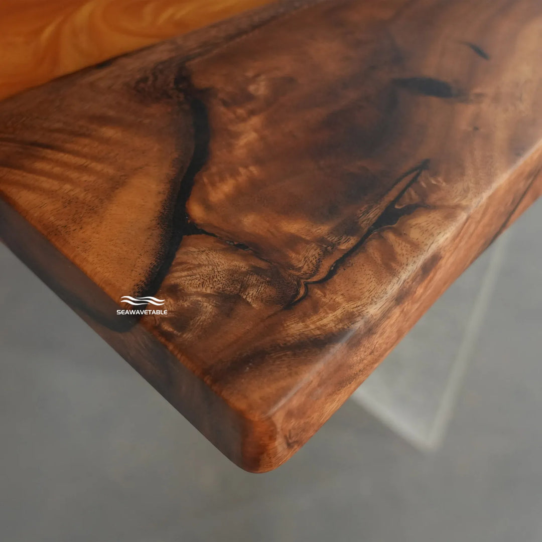 Scottsdale style epoxy river dining table in upscale contemporary interior setting