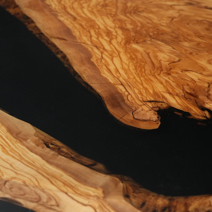 High end olive wood and epoxy oval dining table