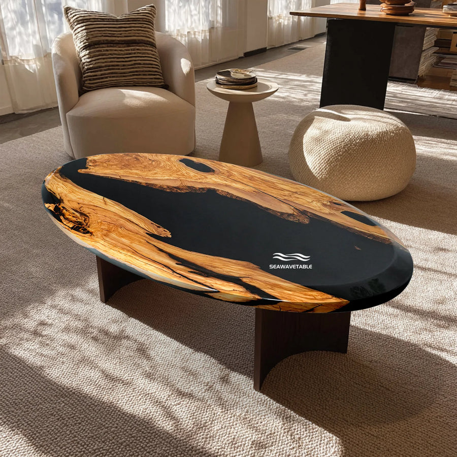 Scottsdale desert modern olive wood black resin oval dining table