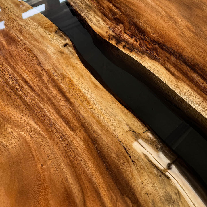 Close-up of high-gloss midnight black epoxy resin and premium wood texture CRT-277.
