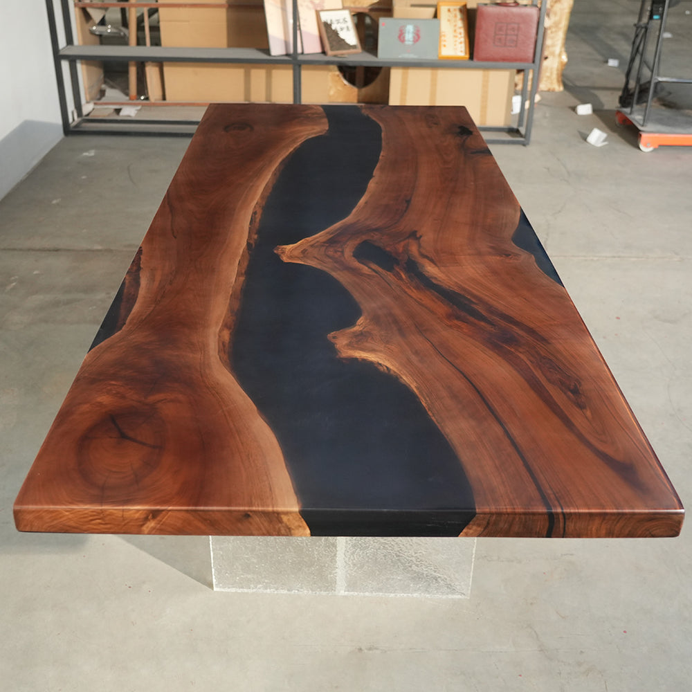 Seattle minimalist style walnut epoxy table for modern dining rooms