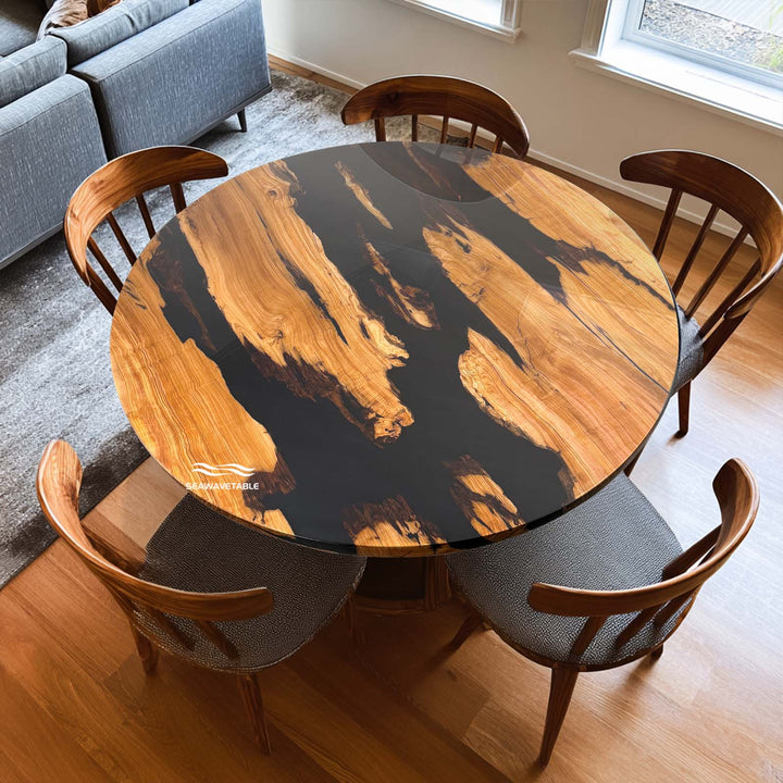 The CRT-281 table top, showing the distinct color and texture difference between the matte wood and glossy resin.