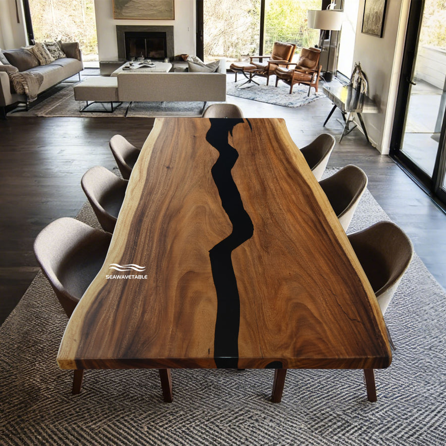 Walnut and black epoxy river conference table with Seattle urban modern style