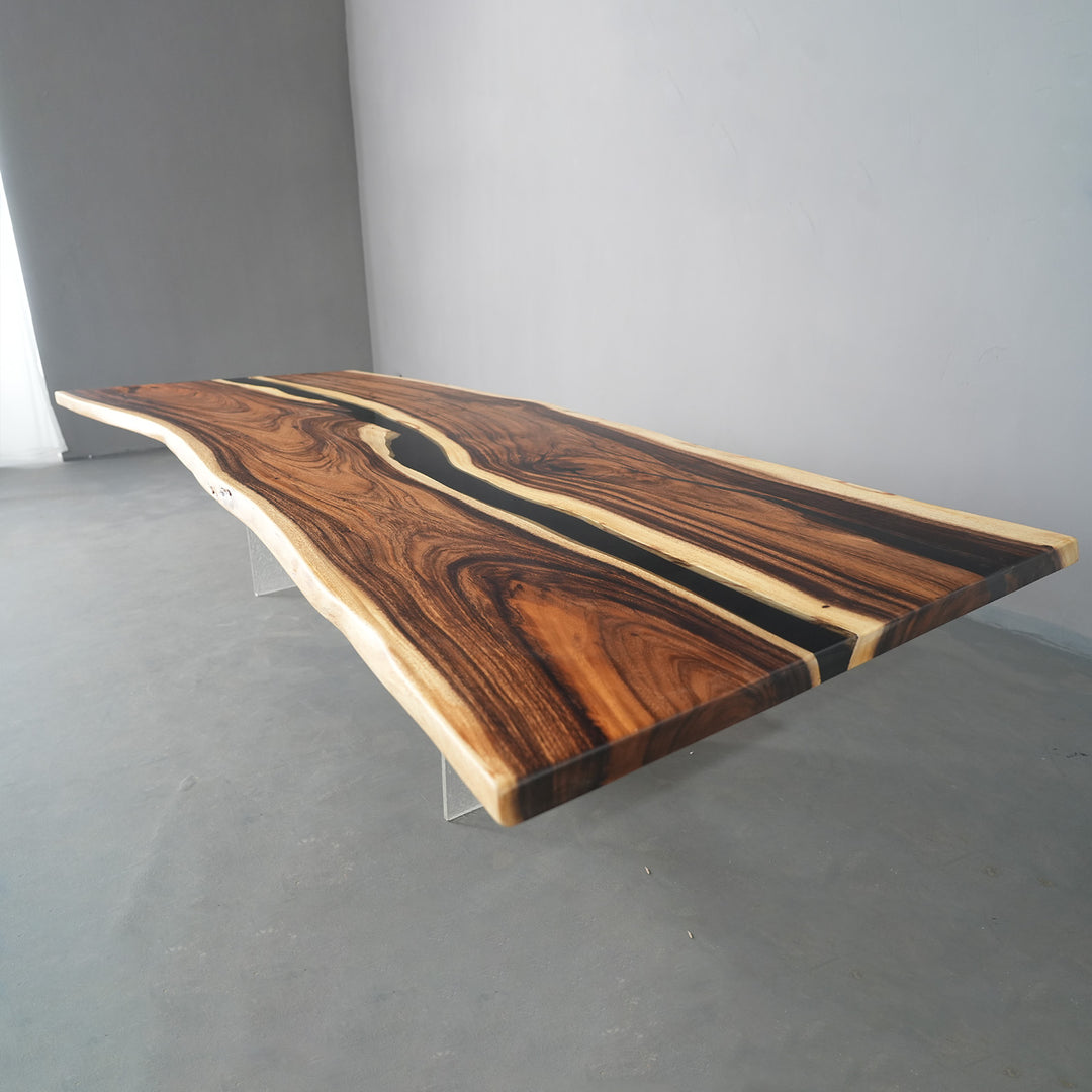Modern Seattle style walnut wood conference table with black epoxy river design